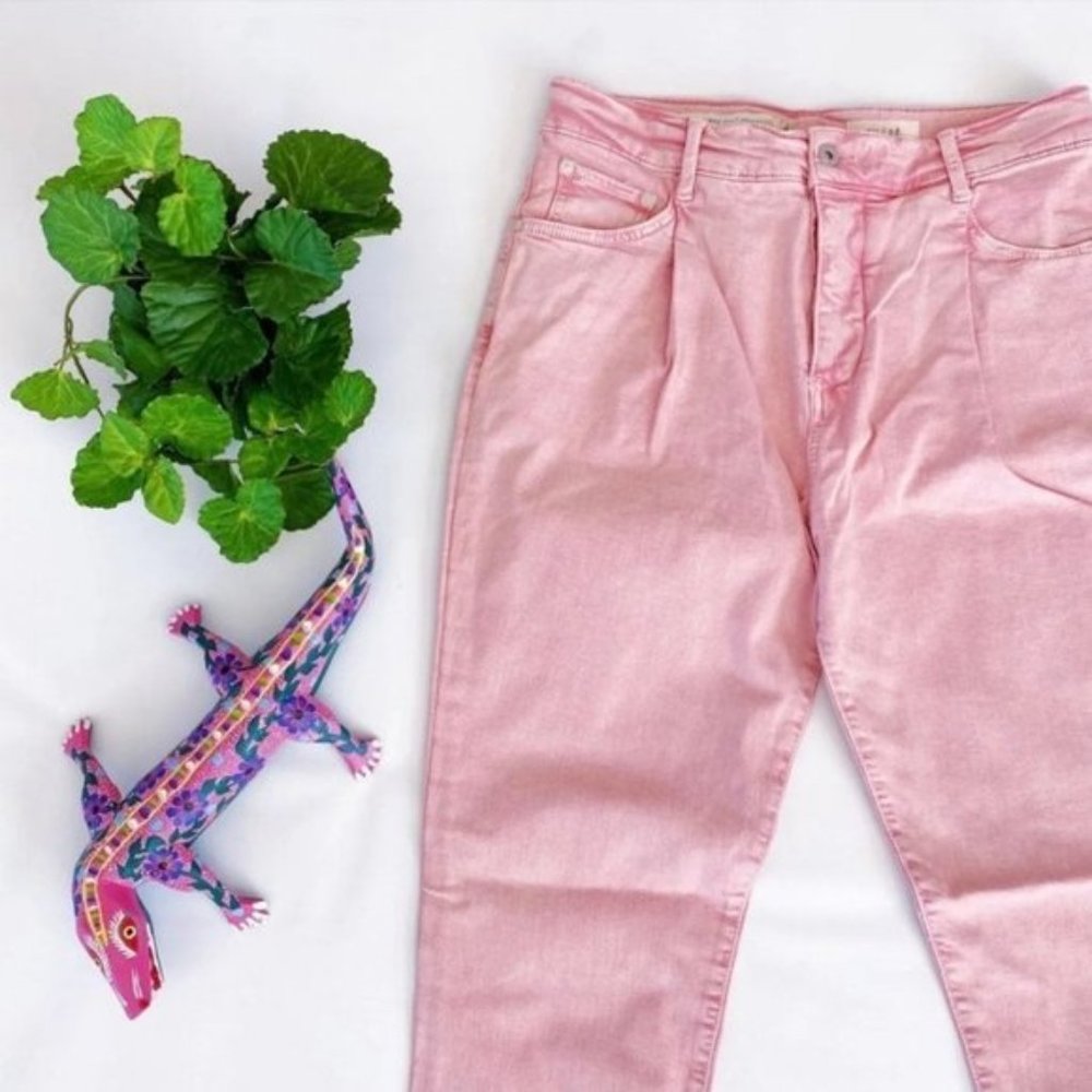 Anthropologie Pilcro Ultra High Rise Acid Wash Straight Jeans Button Fly Pink 27 - Picture 2 of 12